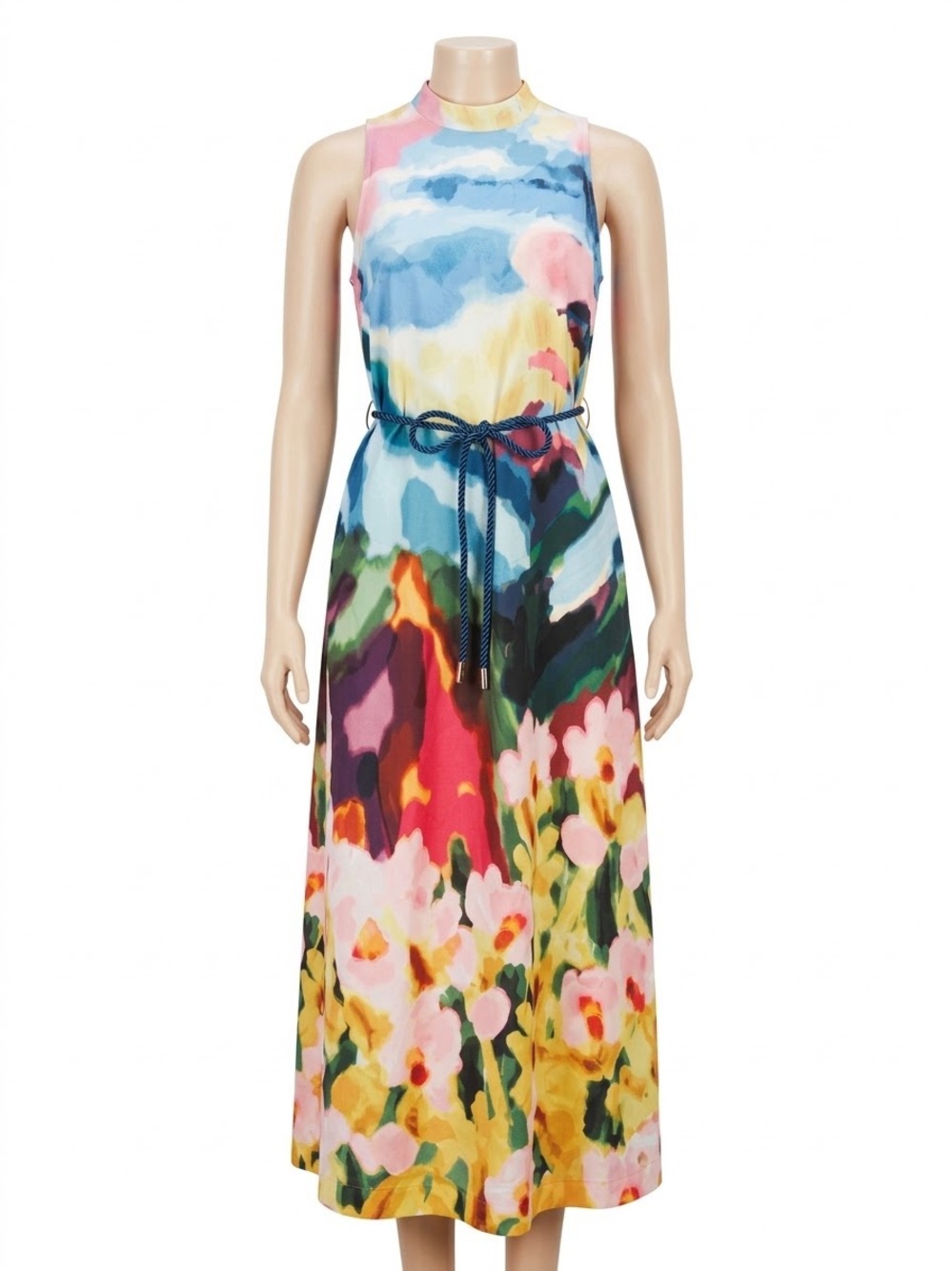 Anne Klein Floral Watercolor Maxi Dress in Blue, Pink, Yellow